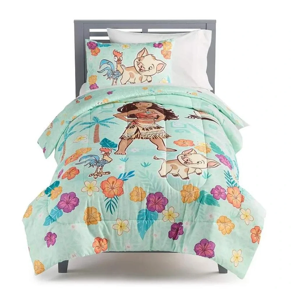 Disney Moana 2 Piece Mint Green Tropical Twin Size Comforter / Sham Set